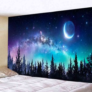 Tapestry Psychedelic Moon Forest Starry Sky Home Decor Tapestry Hanging Wall Cl