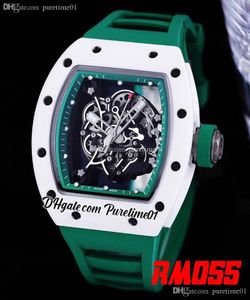 2022 Bubba Watson Miyota Orologio automatico da uomo Cassa in ceramica bianca Quadrante scheletro Cinturino in caucciù verde 6 Stili Super Edition Puretime01 055C3