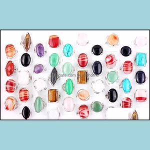 Anelli a fascia Gioielli all'ingrosso Bk 50Pcs Oversize Mix Style Natural Gem Stone Ring Matrimonio Fidanzamento Regalo di Natale Moda Jewe Dhfuu