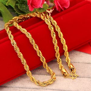 Män halsband twisted knot rep kedja 18k gul guld fylld solid mode hip hop män smycken 24 tum 5,5 mm bred