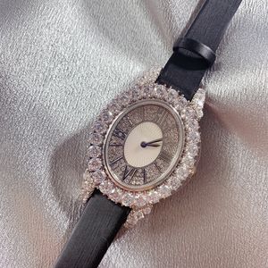 2022 Brand Genuine Leather Watch Luxury Wrist Relógio Retângulo Relógio de Wristwatch Women Women Stone Full Dial Watches