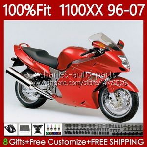 Injektionsformkropp för Honda Blackbird CBR1100 CBR 1100 XX CC 1100XX 96-07 114NO.52 CBR1100XX 1996 1997 1998 1999 2000 2001 1100CC 02 03 04 05 06 07 Glansig röd fairing