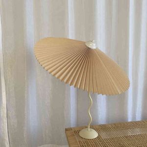 Pleated Umbrella Table Lamp Ins Swing Wrought Iron Master Bedroom Living Room Bedside Lamp E14 Lamp for Bedroom H220423