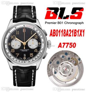 BLS Premier B01 42mm Eta A7750 Automatic Chronograph Mens Watch Steel White Black Dial Number Markers Leather Strap AB0118A21B1X1 Super Edition Puretime 03e5