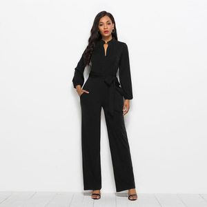 Kadın Tulumları Tulumlar 2022 Sonbahar artı Boyut XL 3XL Kırmızı Mavi Siyah Yeşil Bayanlar Uzun V-Yastık Düğmesi Kemer Dekorasyonu Kadın Pantolon Capris