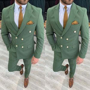 2022 Classy Green Wedding Tuxedos Groom Wear Mens Suits Slim Fit Peaked Lapel Prom BestMan Groomsmen Blazer Designs 2 Piece Set Jacket and Pants Custom Made