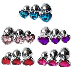 2021 NOVO 3PCS Anal Breads Crystal Jewelry Heart Butt Plug Plug Stimulator Sex Toy2161