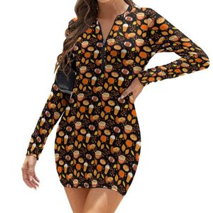 Casual Dresses Chocolate Doughnut Dress Female Fall Leaves And Pumpkin Street Wear Bodycon Summer Long Sleeve Club Printed Plus S