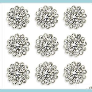 50 PCS RHINESTONE SEZLİKLER Kristal Dekorasyon Broş Düğmesi Düz Çiçek Kafa Bandı El Sanatları DIY Craft 14mm (Sier) Drop de