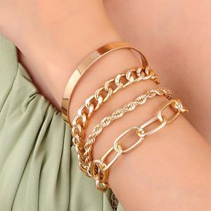 Bedelarmbanden stks set punk goud zilver dikke ketting armband vrouwelijke Boheemse geometrische gesp set sieraden meisje feestjuwelse sieraden