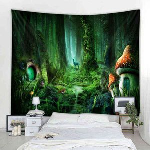 Zamek grzybowy bajkowy salon sypialnia dla dzieci wisząca wisząca dekoracje domu fantasy Forest Tobestry J220804