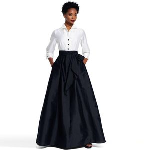 スカート高品質2022カスタムメイドの長い黒いボールガウンポケット付きボウヴィンテージサテンフロアの女性ジッパースカートスカート