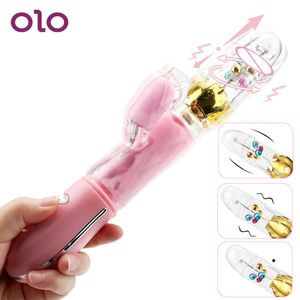 Olo telescópico coelho vibrador built-in ball rotação g ponto dildo feminino masturbação sexy brinquedos para mulher