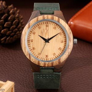 Relógios de pulso relógios masculinos Retro Band de couro verde escuro de madeira de escala precisa relógio masculino quartzo wristwatch reclama hombre