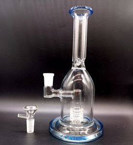 Delicate 8 inch Blue Glass Water Bong Hookah with Tire Perclator recycler Smoking Pipes Shisha