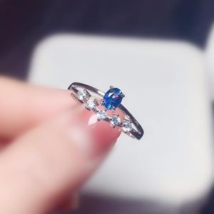 Pierścienie klastra na biżuterię Naturalny prawdziwy niebieski szafir mały prosty pierścień 0,5ct kamień szlachetny 925 srebrny srebrny T206182