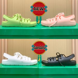 Fashion Jelly Rubber Lace up Flat Designer Sandals women slides slipper summer beach shoes black white Seagrass Flamingo Grass luxury slippers womens sneakers