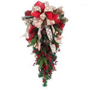 Decorações de Natal Ornamento Swag Wreath Ribbon Pine Porta Montagem Teardrop Outdoor Hanging Wall Decoration