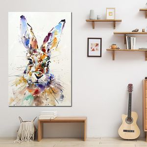 Acquerello Coniglio Astratto Animale Tela Pittura Arte scandinava Minimalista Immagine da parete Poster e stampa Decorazioni per la casa moderne