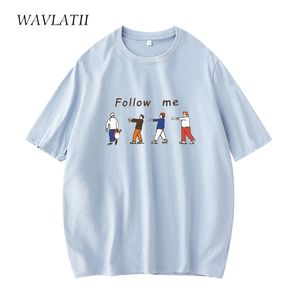 Wavlatii Женщины Summer Tees Tops Женский мультипликационный принт 100% хлопковые футболки с коротким рукавом WT2144 220511