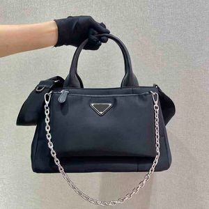 Nylon Composite Bag Women Hobos Handbags Purse Shoulder Cross Body Bags Artwork Fashion Letters Metal Triangle Removable Chain Shoulder Strap Wallet Handbag