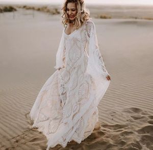 Boho Deep U Neck beach wedding dresses Sweep Train Flare Sleeve Lace open back hippie free people bohemian country bridal gowns on Sale