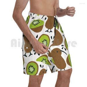 Shorts masculinos Kiwis Beach Men calça Turncos de natação Kiwi Bird Fruit Zealand Pattern Green Acrílico Catcoqmen's Naom22
