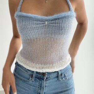 FSDA Halter Neck Y2K Women Crop Top Backless Sexy Sleeveless Green Off Shoulder Tank Tops Summer Casual Cami Party Knit 220607