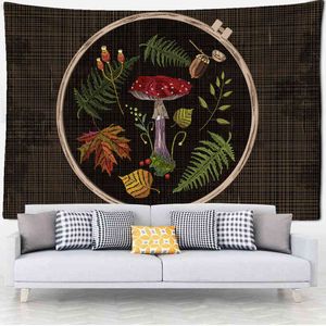 Svampugla Illustration Tapestry Natural Bohemian Bakgrund Väggdekoration Tygmattor Heminredning Tarot J220804