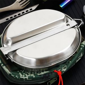 Портативный военный ланч коробка 304 из нержавеющей стали Bento коробка открытый пеший прогулка еда контейнер еды коробка кемпинга варочный набор RC342 T200530