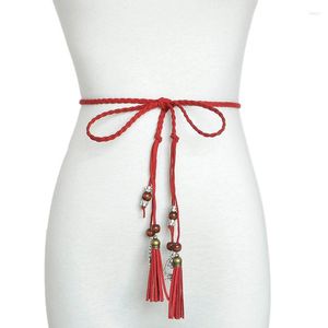 Roter Seilgürtel großhandel-Gürtel Mode Frauen handgefertigt niedliche geflochten