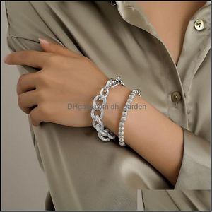 Bangle armbanden sieraden mode punk geometrische dubbele armband voor vrouwen overdrijving dikke ketting ronde kralen armbanden met charmes display g
