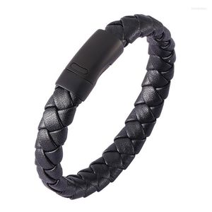 Charm Bracelets Men Jewelry Black Braided Leather Bracelet Male Fashion Stainless Steel Magnetic Clasp Wristband Gift PD0500Charm Inte22