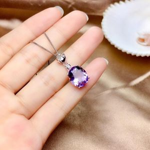 Anhänger Halsketten Natürliche Amethyst Halskette Weibliche Japanische und Koreanische Mode 925 Silber Überzogene Intarsien Senden Kette Unterstützung ErkennungAnhänger