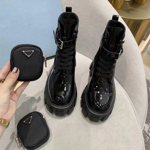 New boots 2022 fashion designer Martin boots high-heeled rubber flat shoes leather belt nylon charter motorcycle dress women's mid-tube outdoor non-slip 35-41