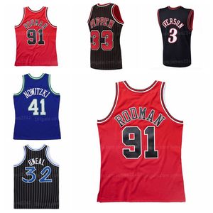 3# Iverson 32# O'Neal 41# Nowitzki 91# Rodman 33# Pippen Basketball Jersey Men's Stitched