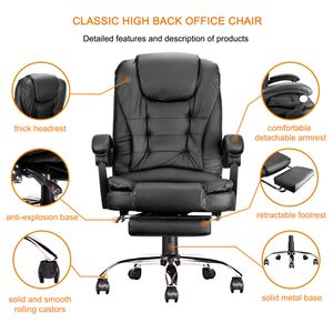 Moda mobilya Yüksek Ofis Ayarlanabilir Ergonomik Executive PU Deri Döner Çalışma Lomber Destek Bilgisayar Masası Sandalyesi Ev Mobilyaları için Ayak Çekimi