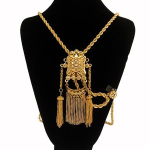 Wisiorek naszyjniki algierski naszyjnik ślubny długi łańcuszek pozłacane frędzle z kryształami arabskie kobiety biżuteria na ramię w klatce piersiowej