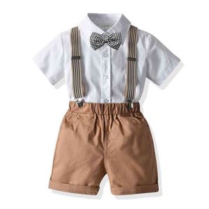 Citgeett Summer Kids Boy Roupas Conjunto Botão de manga curta Camisa de cor sólida Elastic Shorts Combinando Jarretel Suit J220711