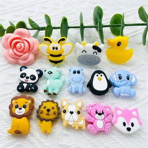 10pcs bebek maması sınıfı silikon teether çiğneme boncuklar karikatür hayvan diy mücevher emziği zincir hediye aksesuarları 220812