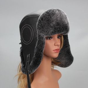 Berety zimowe czapkę narciarską Rosjanie mężczyźni kobiety ciepłe uszu zagęszczenie rex fur lei feng cap bonnet unisex hatberets beretsberets