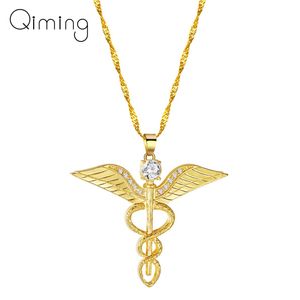 Collana con ali di angelo Donna Moissanite Serpente Ouroboros Bacchetta magica Caduceo Emergenza Medico Infermiera Gioielli