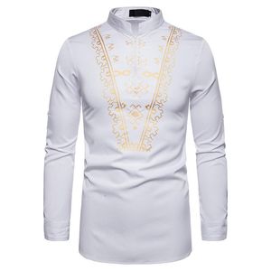 Ethnic Clothing White African Dashiki Print Zipper Shirt Men Nice Autumn Long Sleeve Clothes Streetwear Casual Mens Dress Shirts XXL