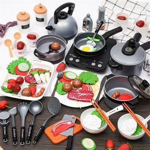 Kitchen Toys for Kids Mini Kitchen Cooking Play Toys Kitchen Cook Pots Pans Kettle Food Cookware Pretend Classic Children Gift LJ201211