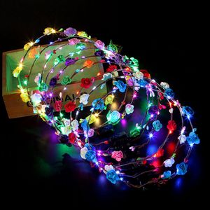 Flower Wreath Luminous LED Headpiece Garland Crown Flower Headband Glowing Wreath For Wedding Party Christmas Garlands