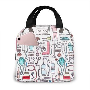 Travel Nurse Bag Izolowane torby na lunch Kobiet kreskówek Drukuj Fast Case Chłodnica ciepłe bento pudełko dla dzieci School
