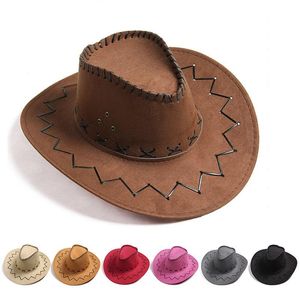 Boinas de boinas de viseira solar feminino de palha de palha grande camurça de cowboy ocidental hatberets