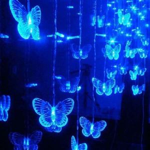 Cortina de Butterfly LED Bluefly Luzes de gelo LED Holiday String Fairy Lights Ano Garland Wedding Party Decoration 3,5m 96 Bulbos 201203