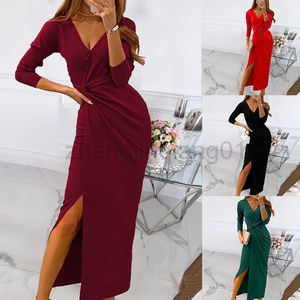 Designer Med Prom Brautjungfer Sommer Blumenmädchen Kleider Europa und Amerika Mode Beliebtes Herbst NEU VNECK LANGE SPLIT EVEN