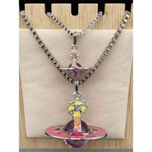 Empress Dowager Vivian silver edge three-dimensional red ring purple bead meteor size Saturn Necklace -- b8176